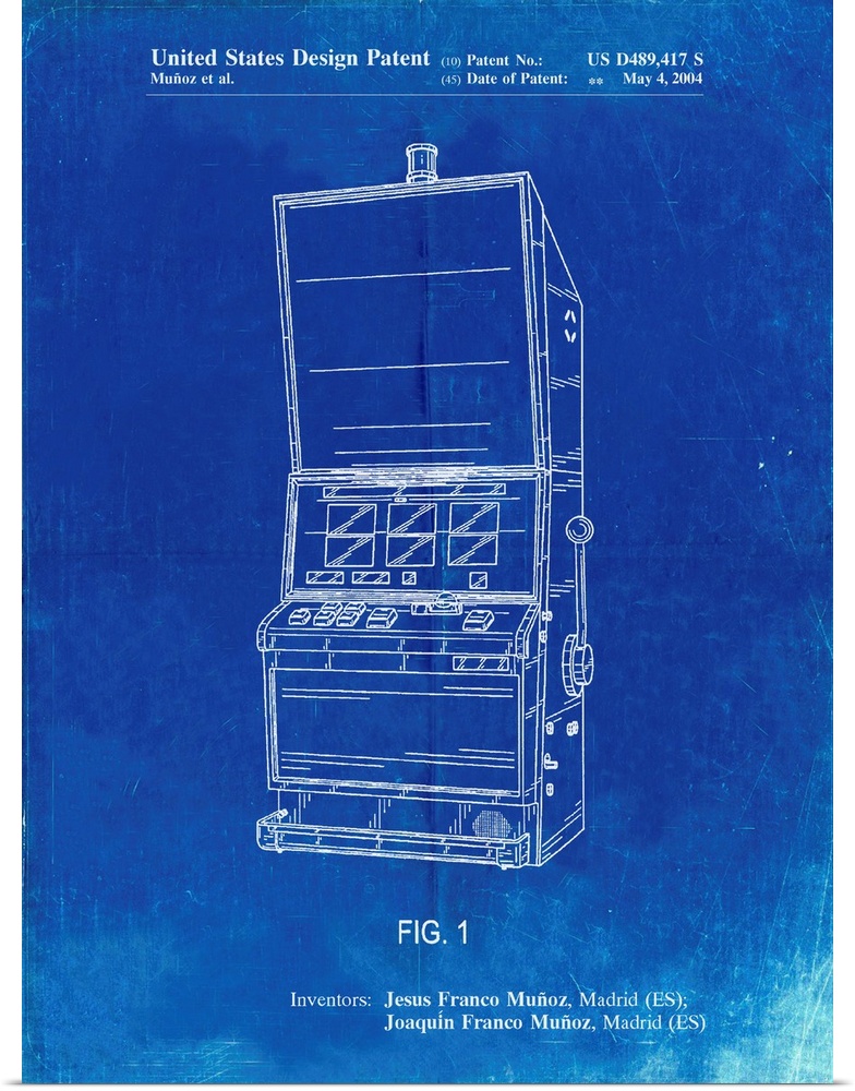 Faded Blueprint Slot Machine Patent Poster