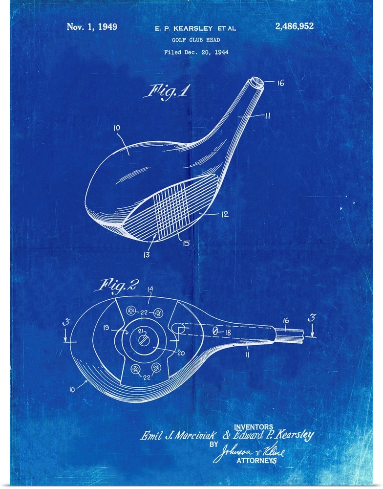 Faded Blueprint Spalding Golf Driver Patent Poster