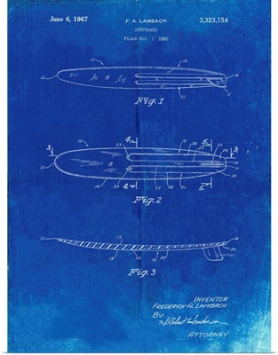 Faded Blueprint Surfboard 1965 Patent Poster
