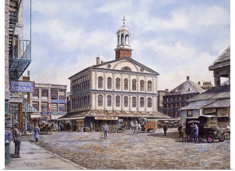 Contemporary painting of Faneuil Hall in Boston.
