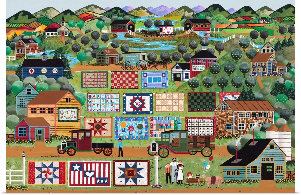 Contemporary painting of an Americana countryside village scene.