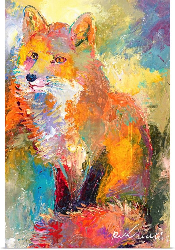 Colorful abstract painting of a fox.
