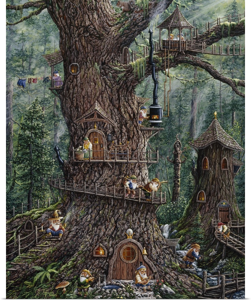 A gnomes house in a large tree.