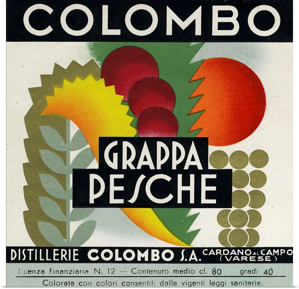 Vintage poster advertisement for Grappa Pesche.