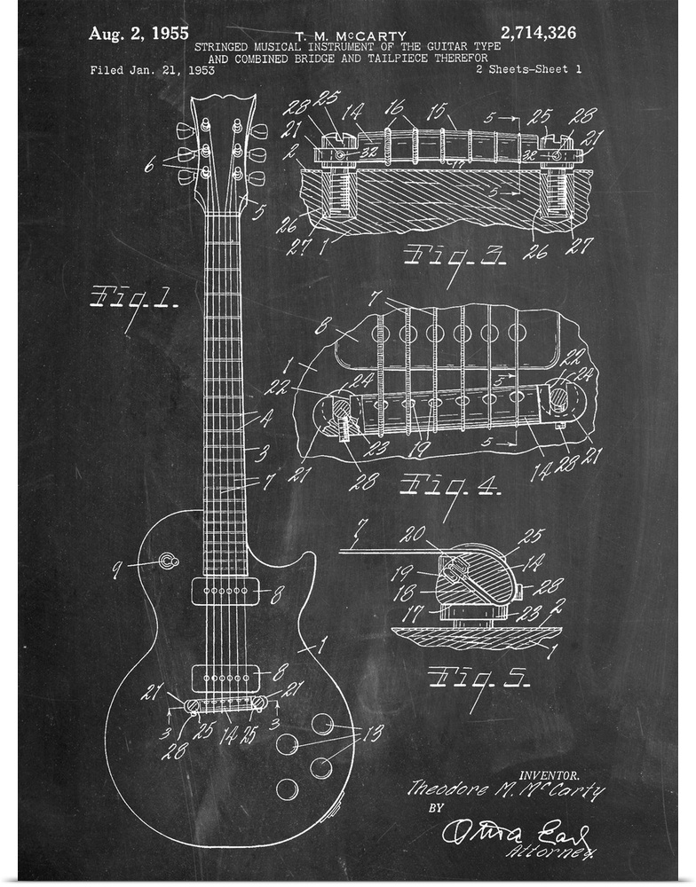 Black and white diagram showing the parts of an electric guitar.