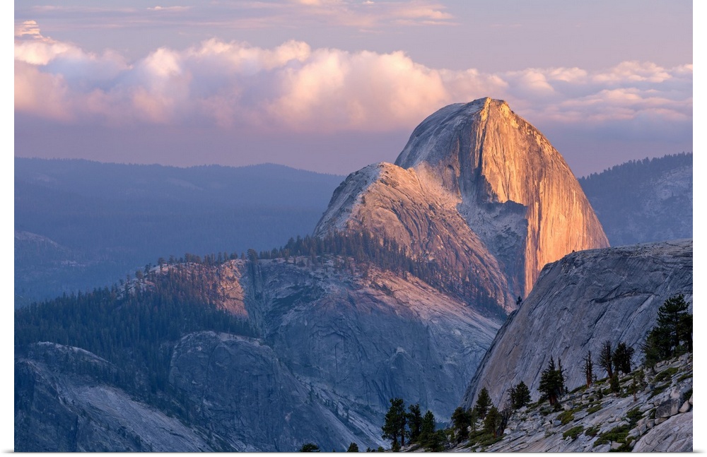 View of a mountain in Yosemite with sunset light.