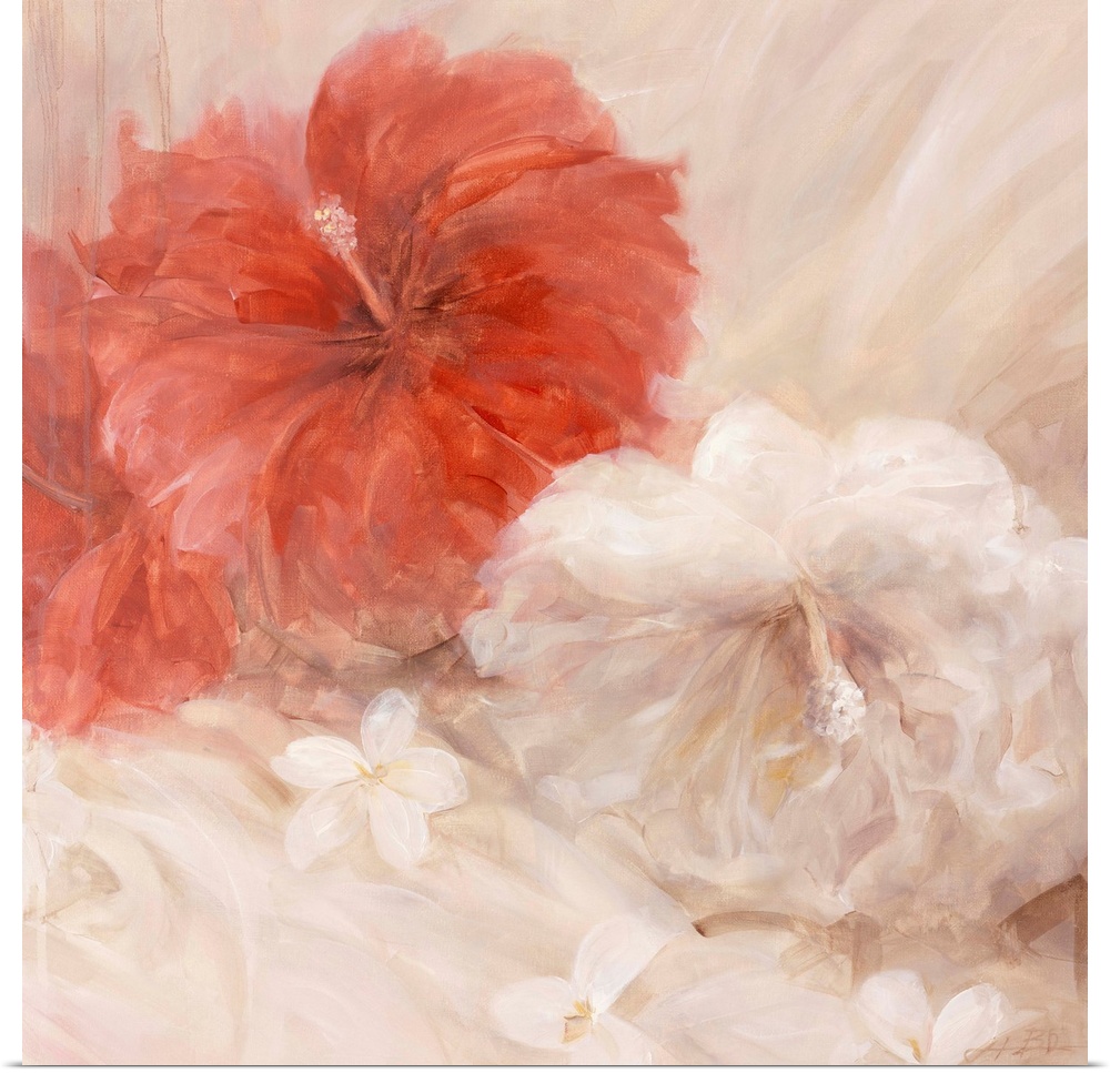 Contemporary painting of a group of hibiscus.