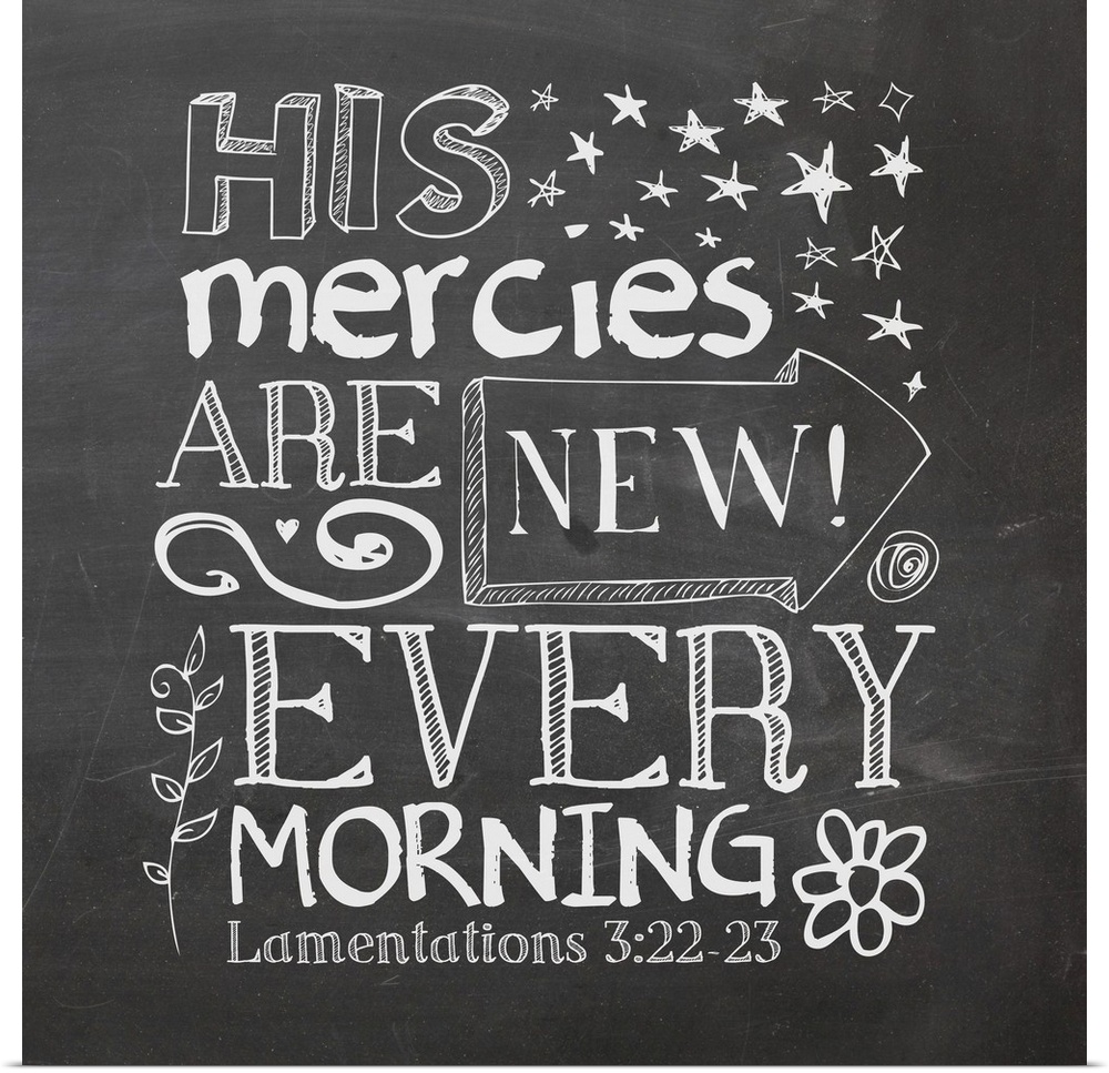 Chalkboard-style typography design with a Bible passage from Lamentations.