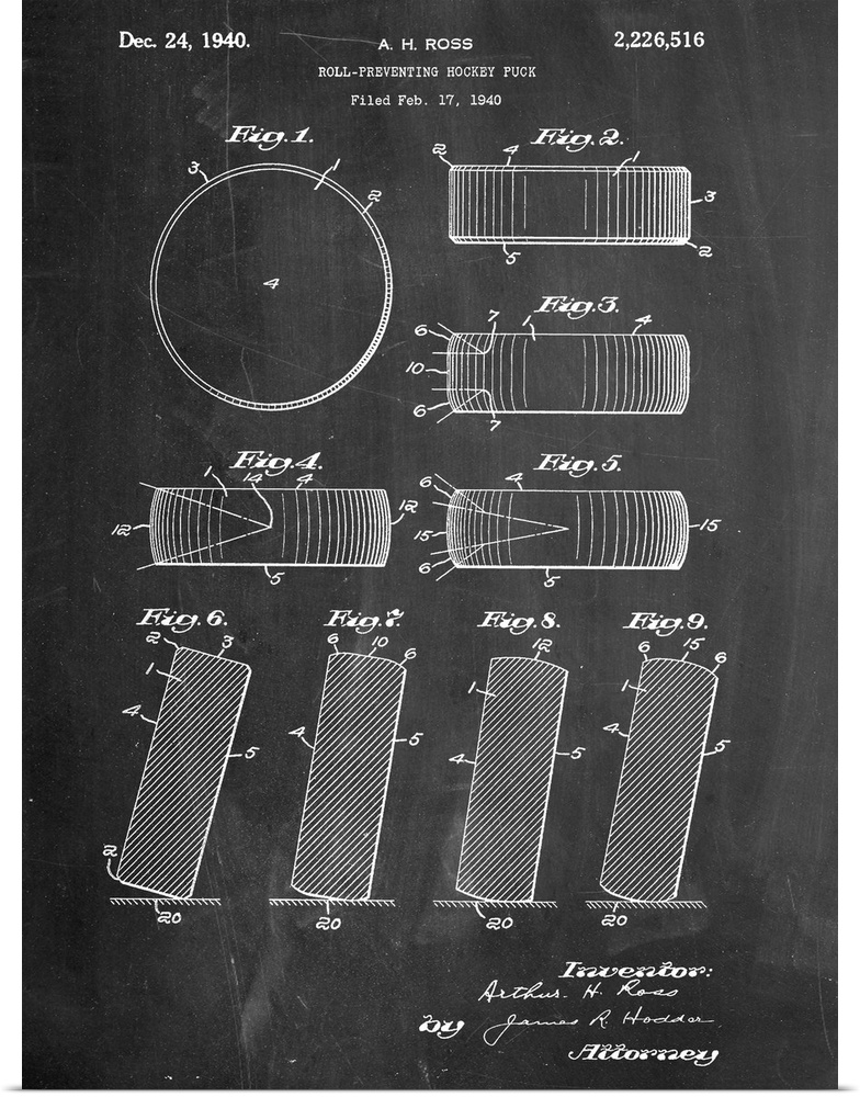 Black and white diagram showing the parts of a hockey puck.