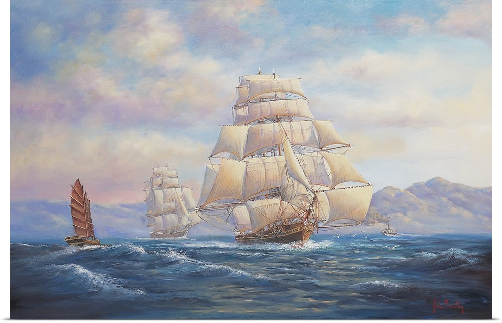 Contemporary painting of a ship sailing the open seas.