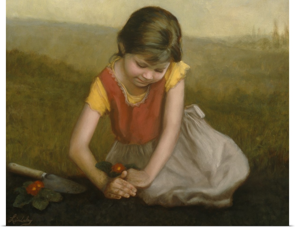 Little girl planting flowers.