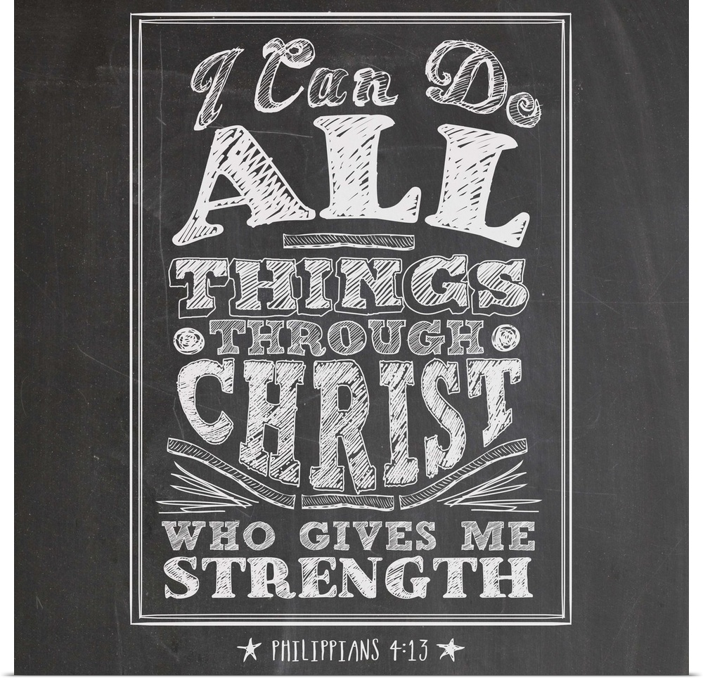 Chalkboard-style typography design with a Bible passage from Philippians.