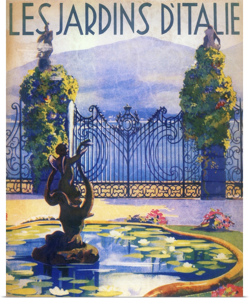 Vintage poster advertisement for Italian Gardens.