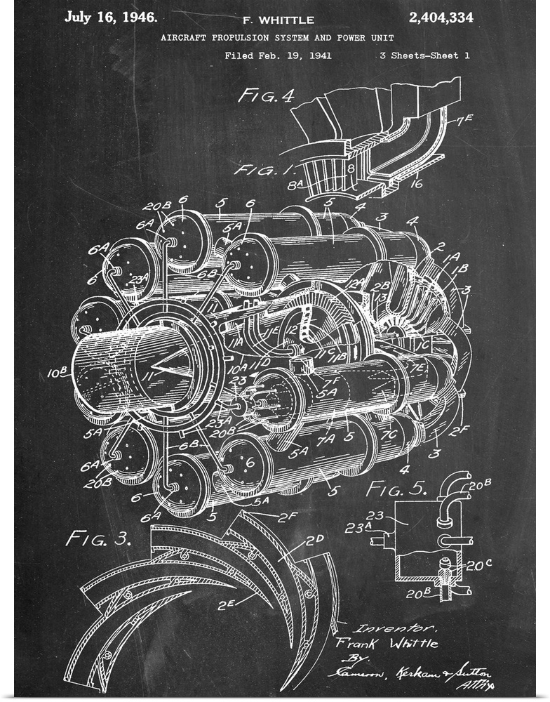 Black and white diagram showing the parts of a jet engine.