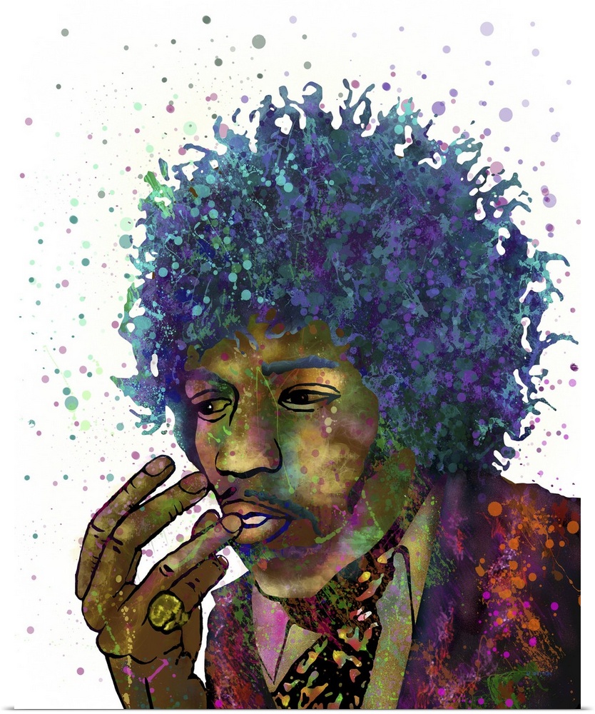 Contemporary colorful portrait of Jimi Hendrix