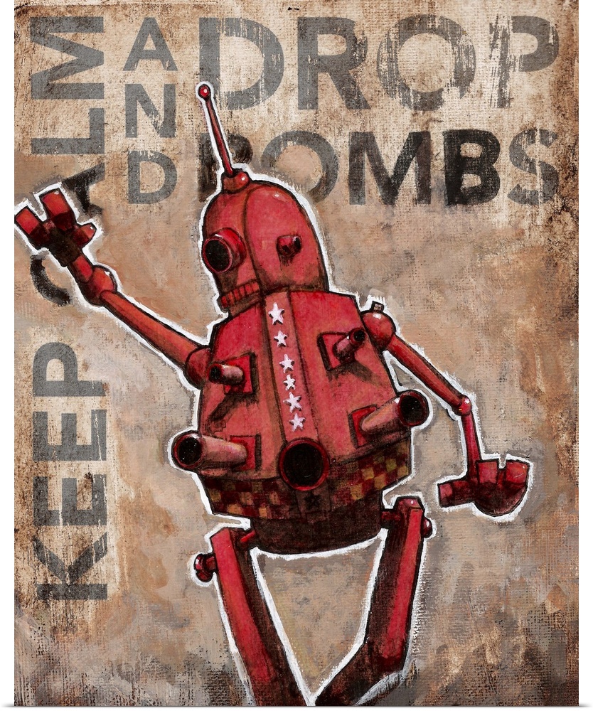 Illustration of a red robot armed with missles.