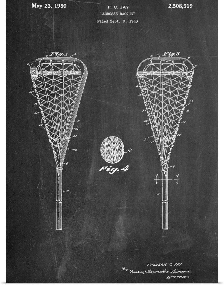 Black and white diagram showing the parts of a lacrosse stick.
