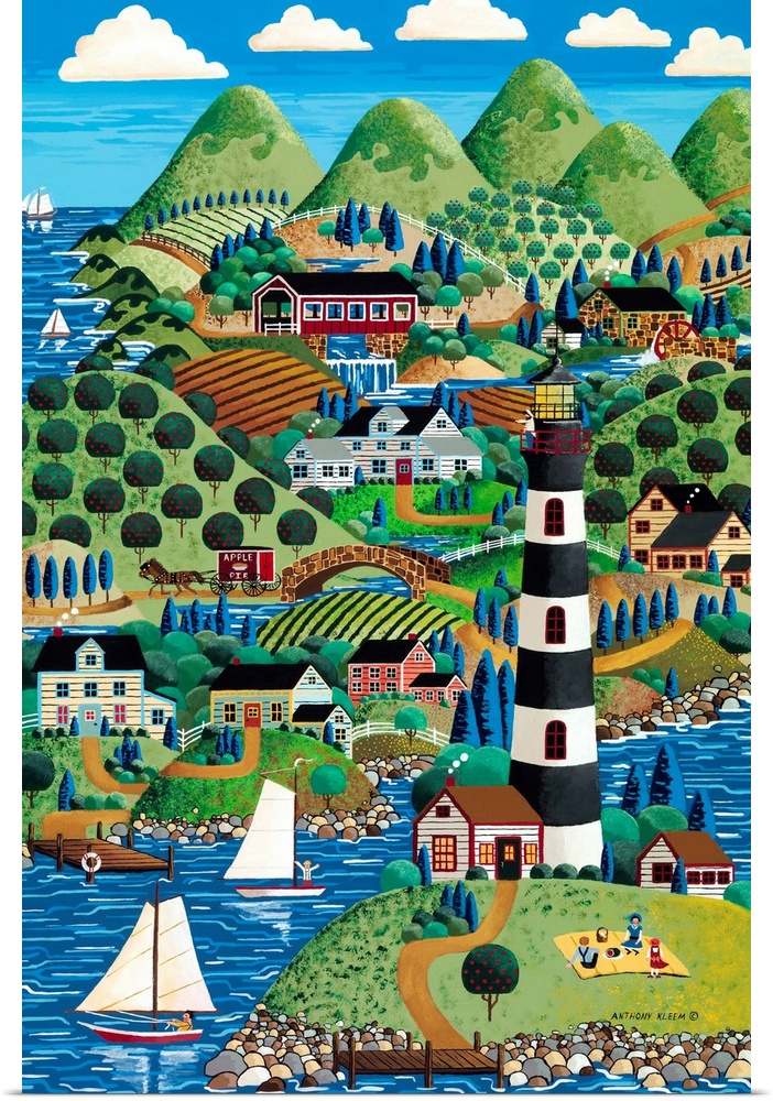 A contemporary painting of the iconic Americana coastal village.