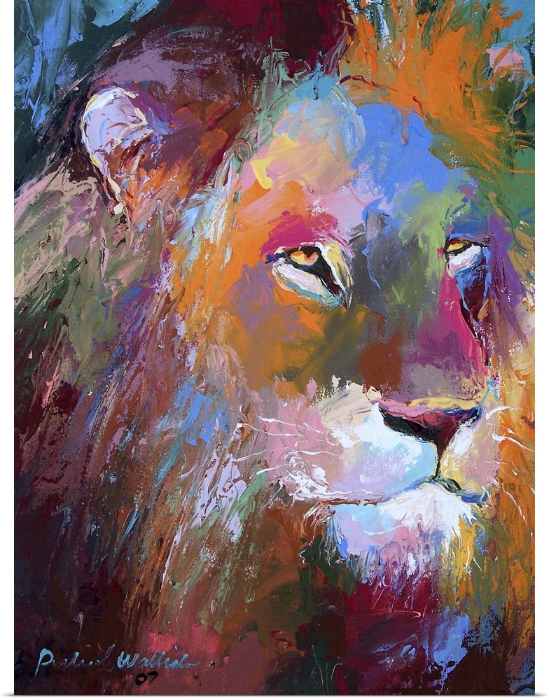 Contemporary vibrant colorful painting of a lion