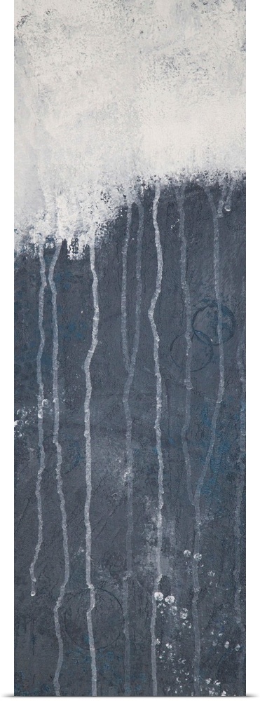 Contemporary abstract painting in dark grey and white.