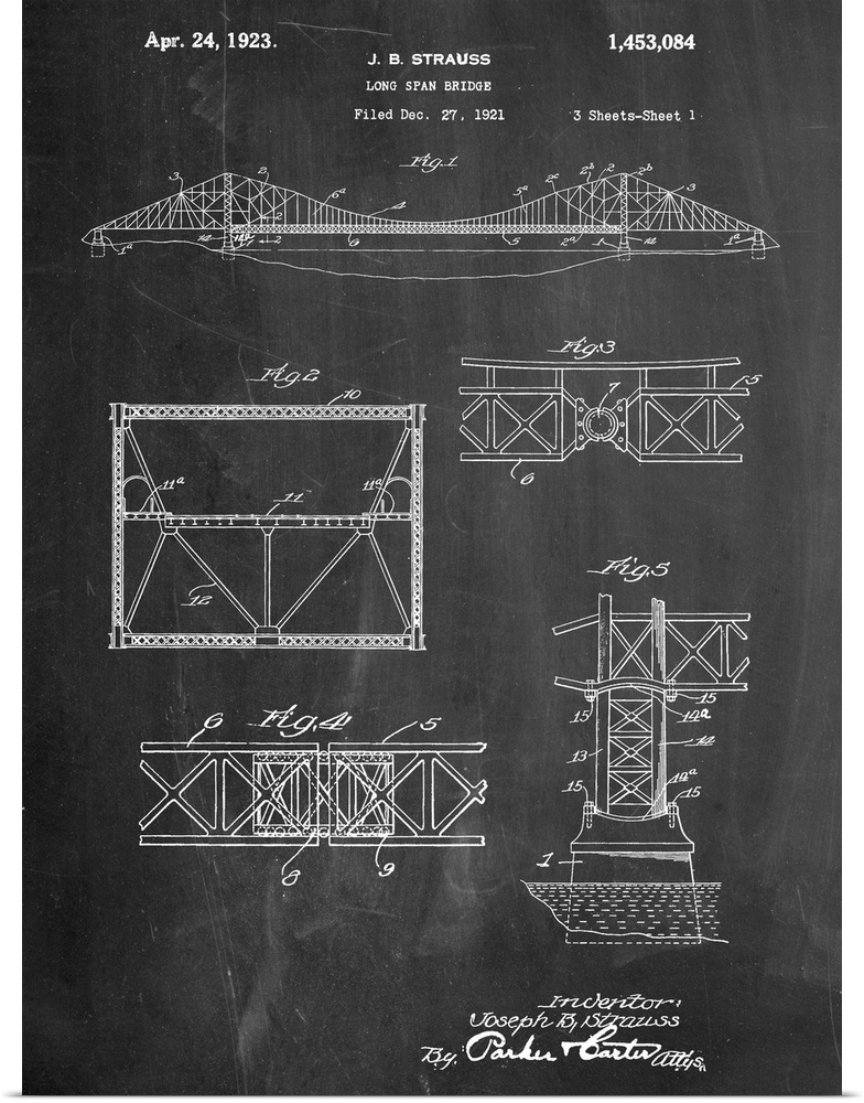 Black and white diagram showing the parts of a long span bridge.