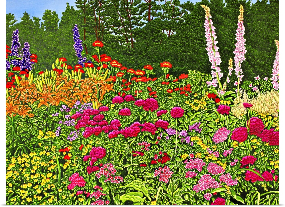 Contemporary painting of a flowering garden.