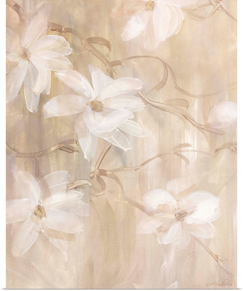 Contemporary painting of a group of magnolias.