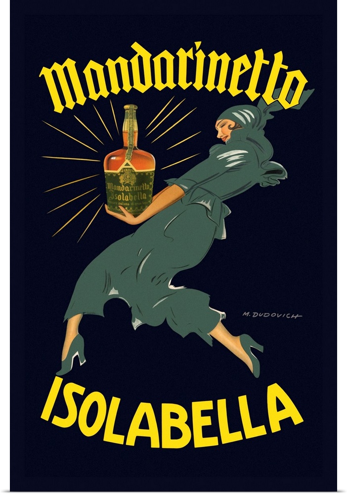 Vintage advertisement artwork for Mandarinetto Isolabella.