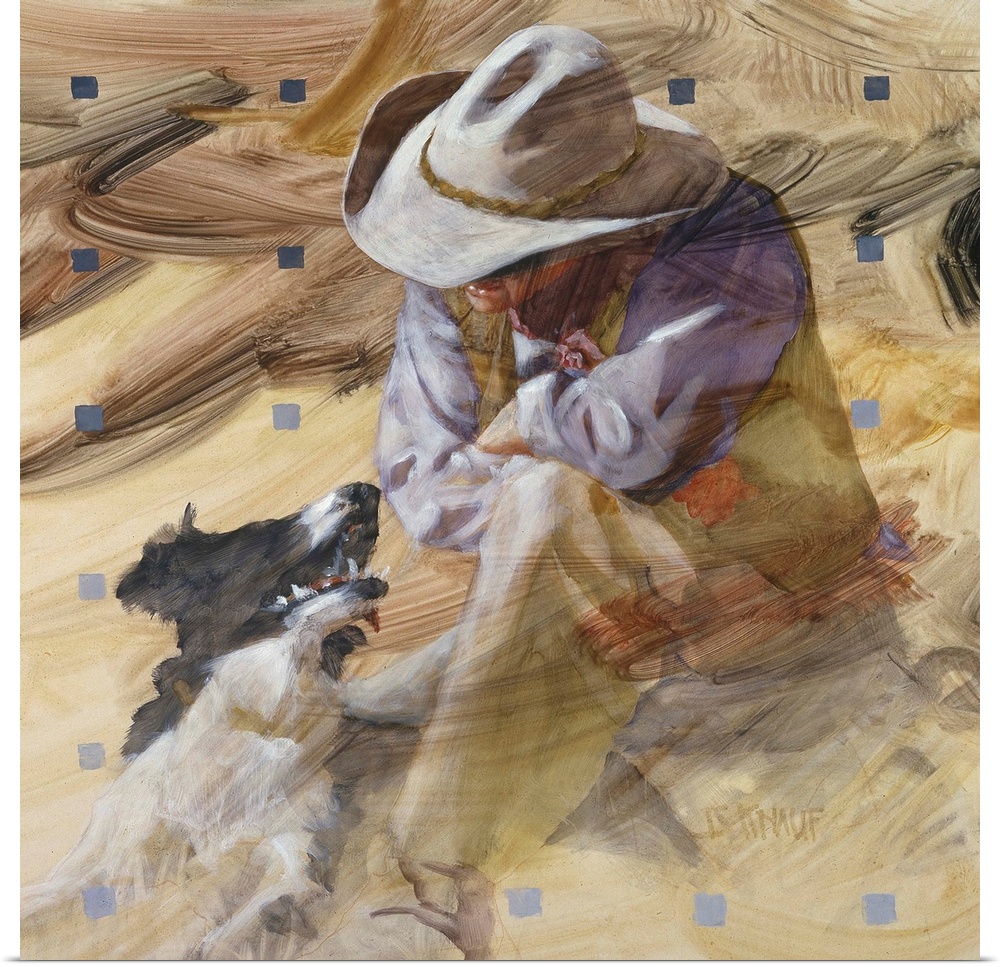 Western themed contemporary painting of a cowboy and his faithful dog.
