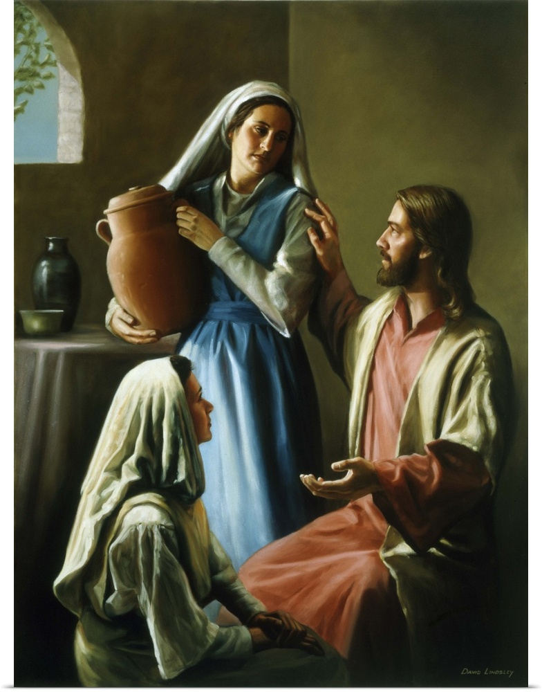 Jesus talking with Mary and Martha.