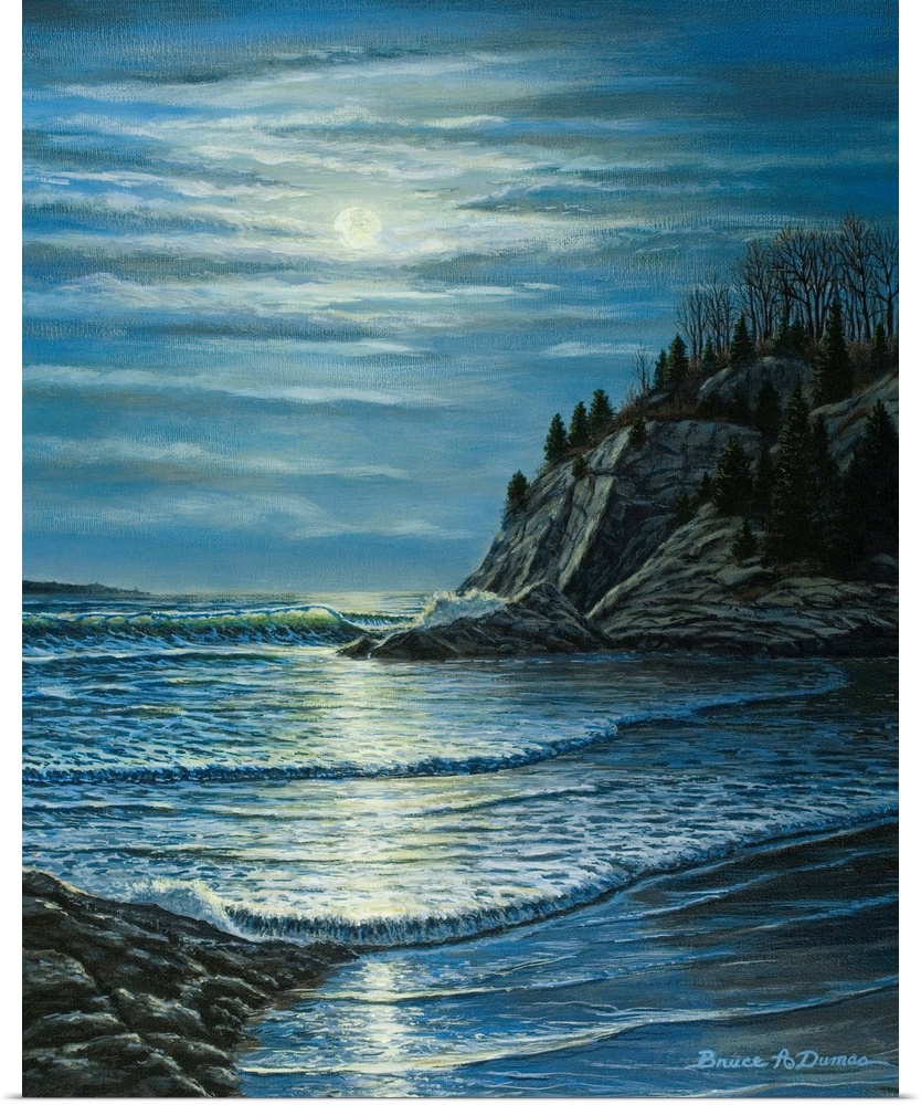 Contemporary artwork of a moonlit seascape.