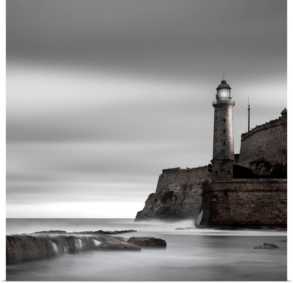 lighthouse, cliff, fortress, ocean, seaside