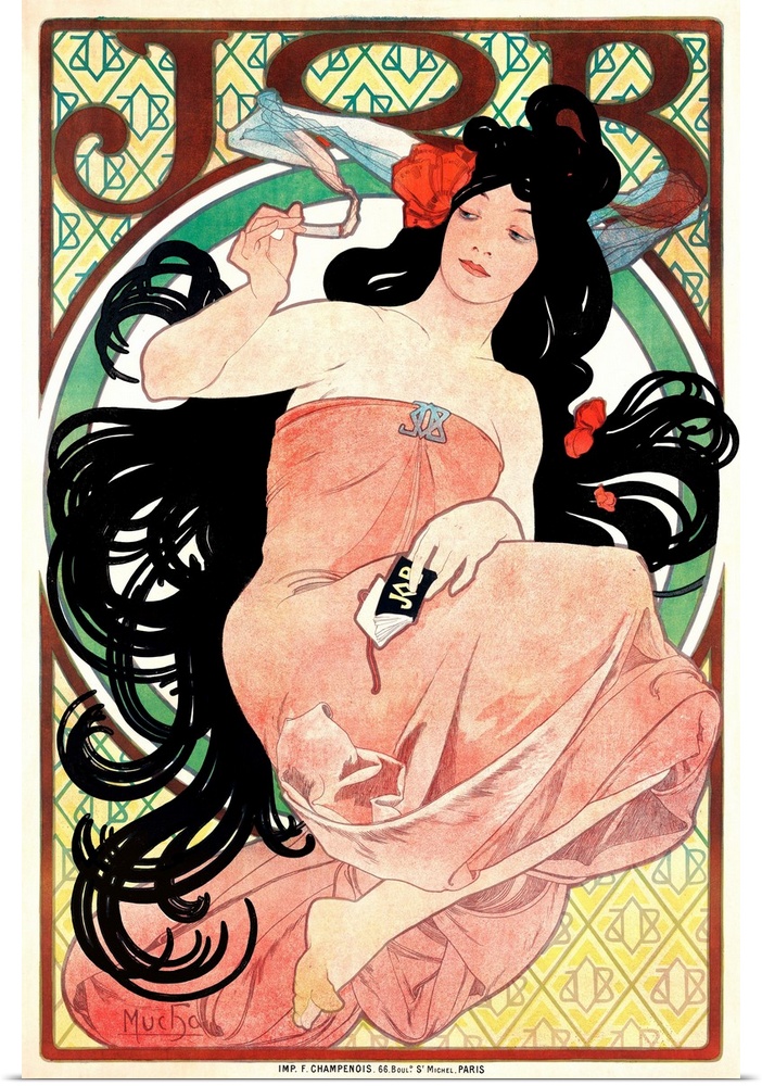 Art Nouveau Illustration of Woman and cigaretteVintage Poster Artist