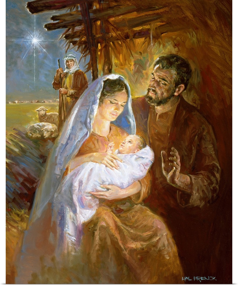 Mary and Joseph, after the birth of Jesus.  The North Star is seen in the background.