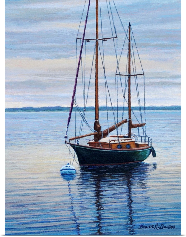Contemporary artwork of a sailboat.