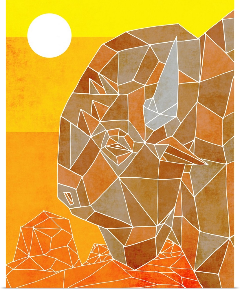 Illustration of a buffalo created with geometric shapes.