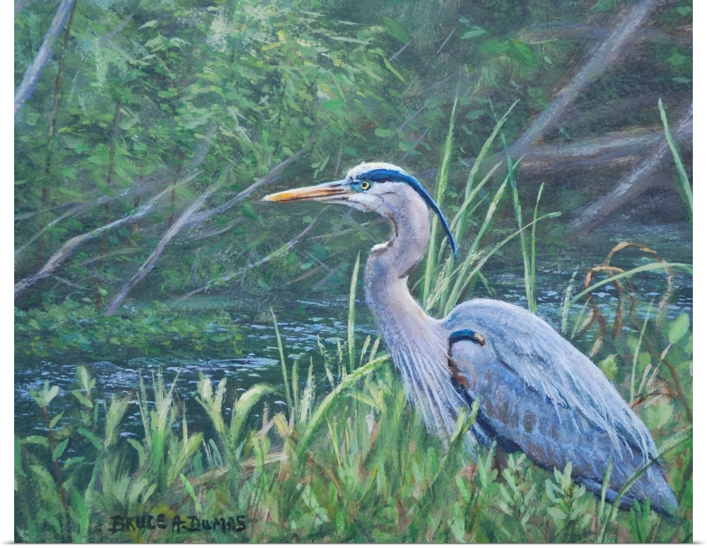 Contemporary artwork of a great blue heron.
