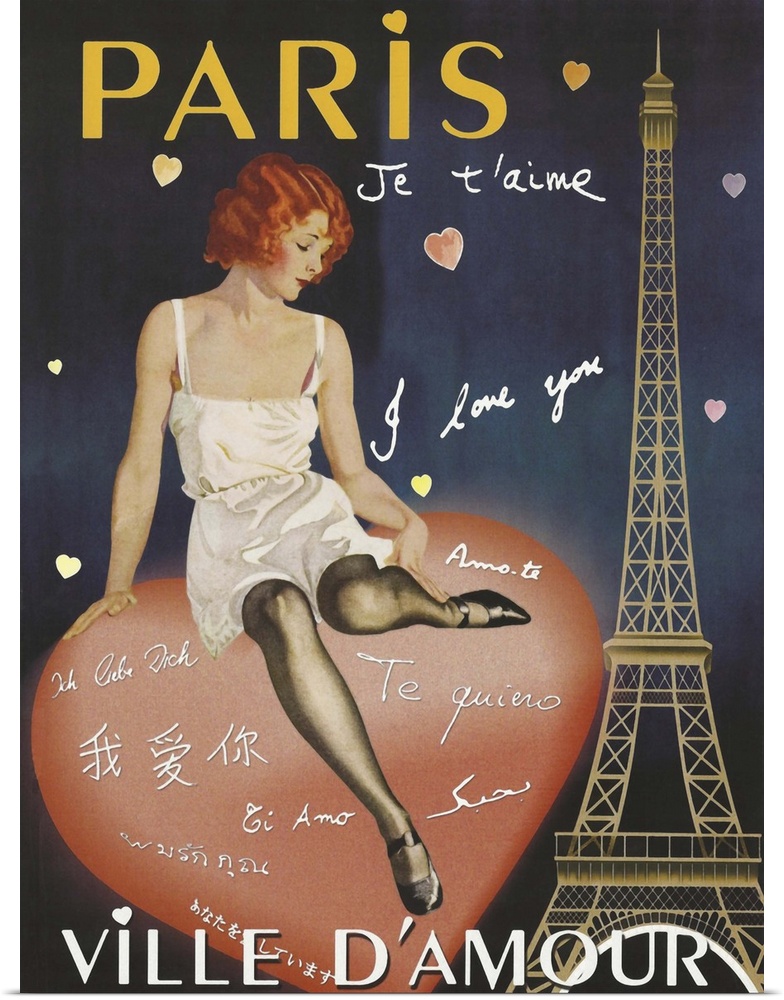 Paris I Love You, Ville D'Amour, vintage Paris poster