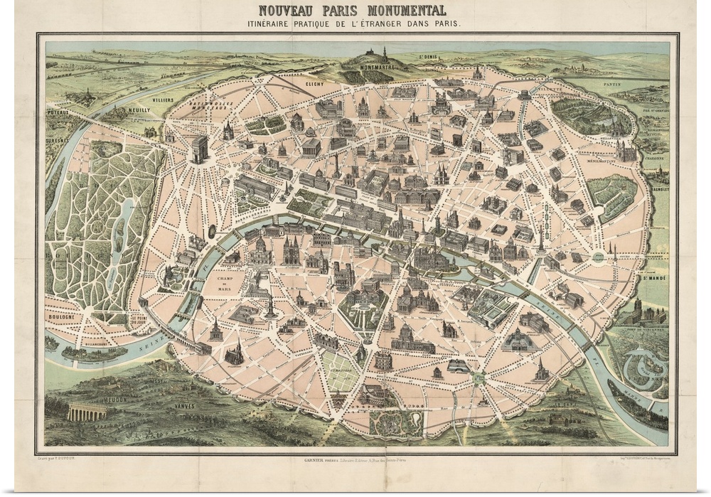 vintage Map of the City of Paris II