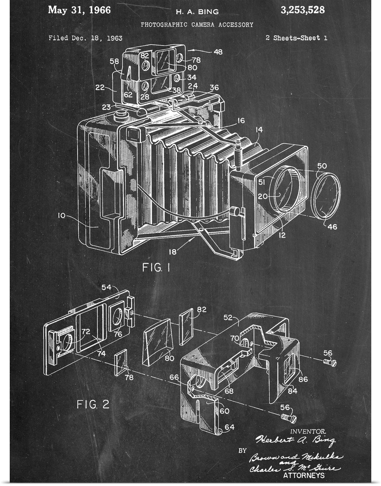 Black and white diagram showing the parts of a vintage camera.