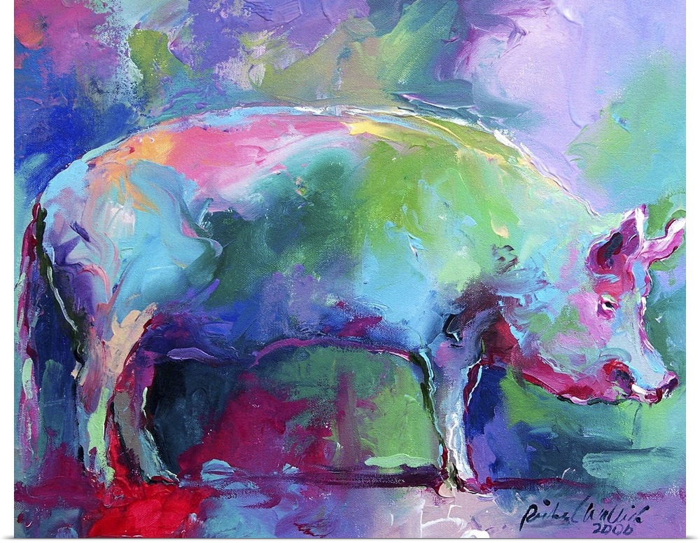 Contemporary vibrant colorful painting of a pig