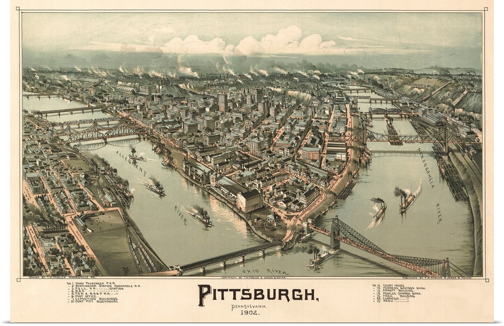 vintage Map of the City of Pittsburg