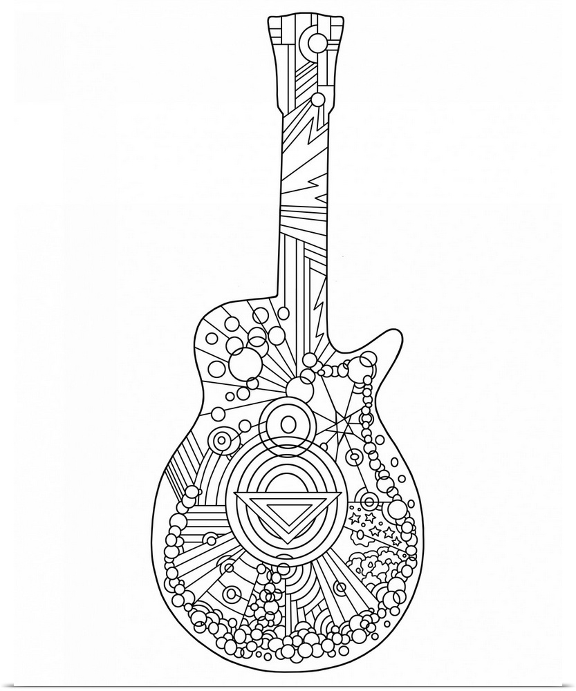 Black and white line art of a guitar.