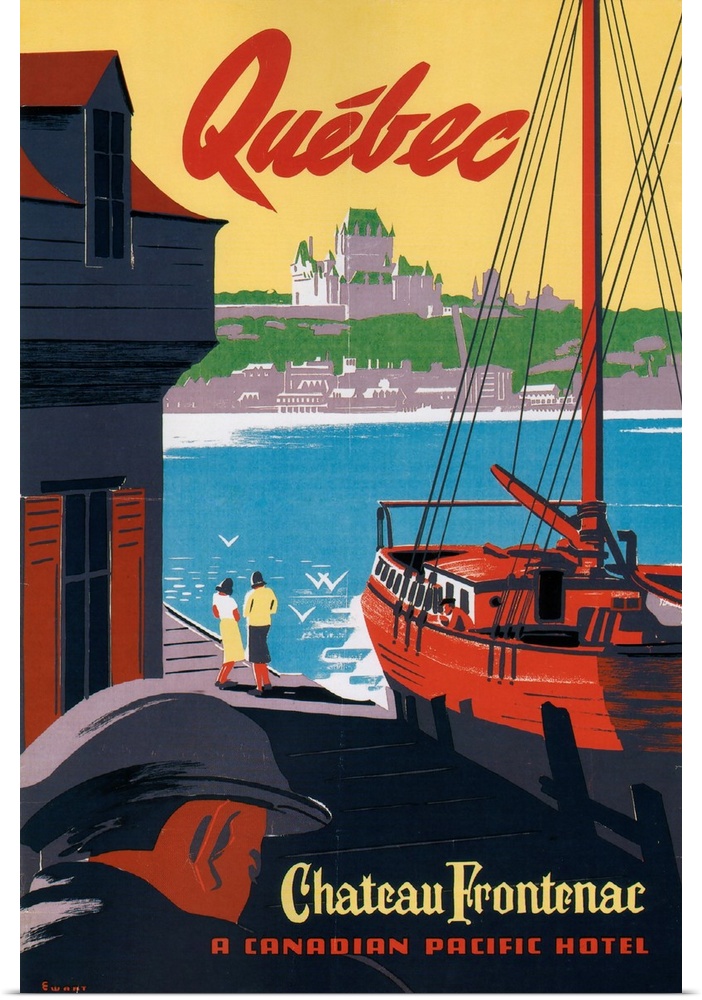 Vintage poster advertisement for Quebec Chateau Frontenac.