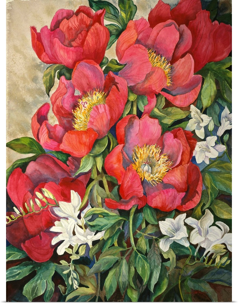 Colorful contemporary painting of a bouquet of flowers.