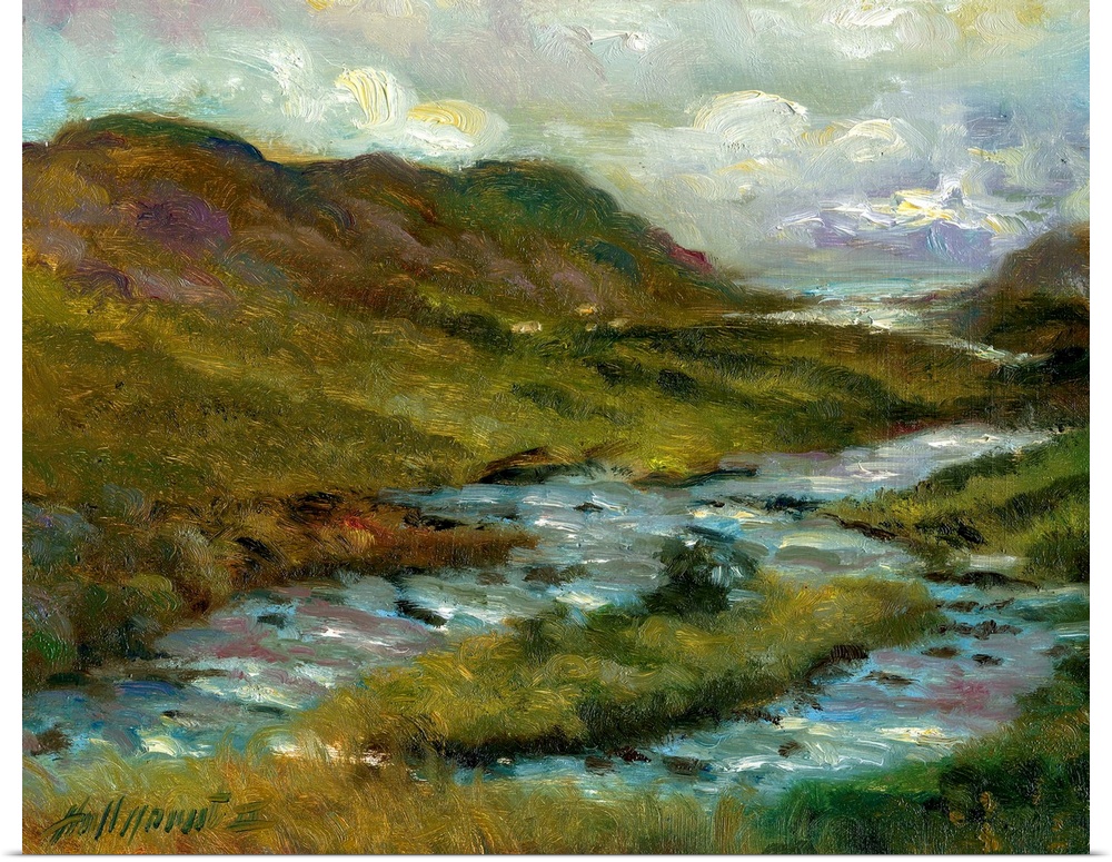 Contemporary painting of a scenic view of Irish countryside.
