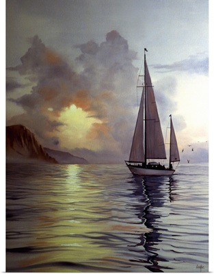 Sailboat At Sunset In Placid Harbor
