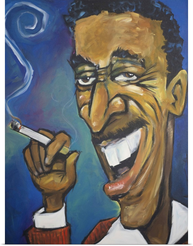 Contemporary portrait of Rat Pack singer Sammy Davis Jr. with a cigarette.