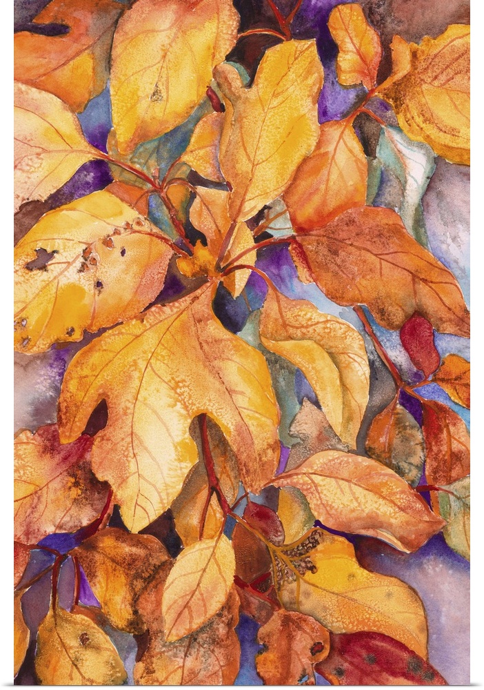 Colorful contemporary painting of autumn leaves.