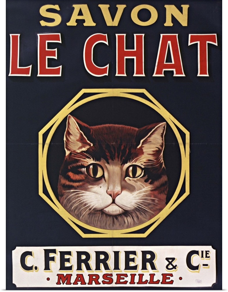 Vintage poster advertisement for Savon Le Chat Black.
